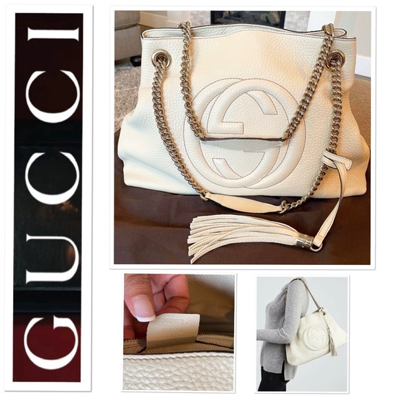 RARE🔥GUCCI soho ivory gold double chain leather bag - Picture 14 of 14